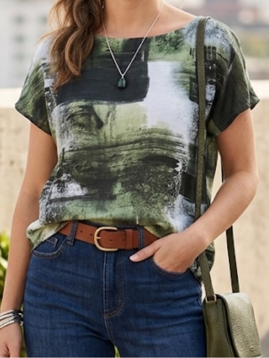bryn Walker Tops - Bryn Walker 80% linen 20% silk semi sheer lagenlook abstract art to wear top M